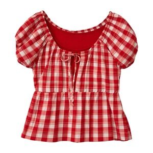Vtg Countrycore Red Gingham Picnic Top Women 22/24W Cottagecore Milkmaid Cowgirl
